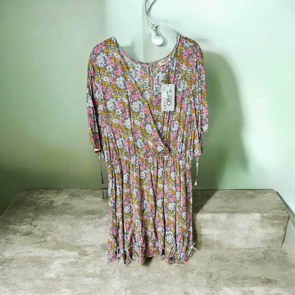Ditsy floral wrap-front dress with an elastic waist