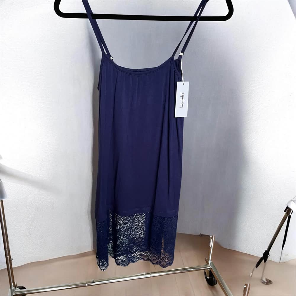 Navy camisole with a lace hem